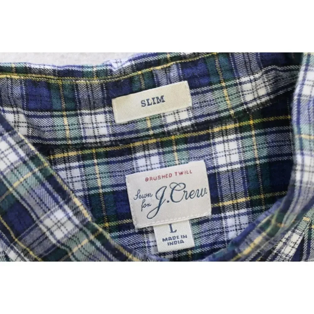 J Crew‎ Button Up Dress Shirt Rugged Plaid Casual Long Sleeve Mens Size Large